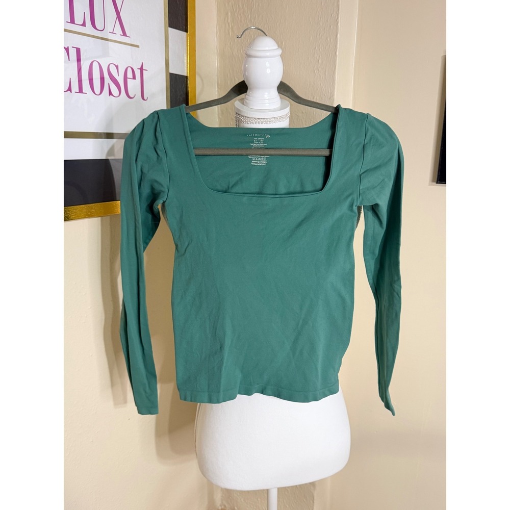 Intimately Free People‎ Square Neck Long Sleeve Top Teal Green XS S Seamless